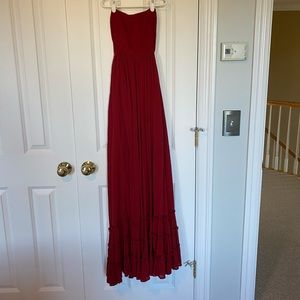 Red strapless maxi dress